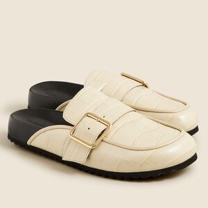J. Crew Marlowe Cream Croc-Embossed Leather Mules